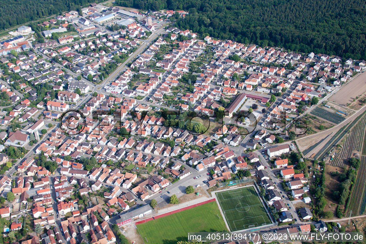 Bird's eye view of Jockgrim in the state Rhineland-Palatinate, Germany