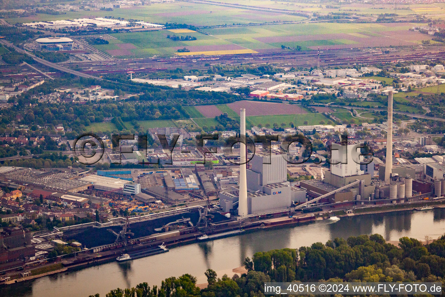 Oblique view of GKM in the district Neckarau in Mannheim in the state Baden-Wuerttemberg, Germany