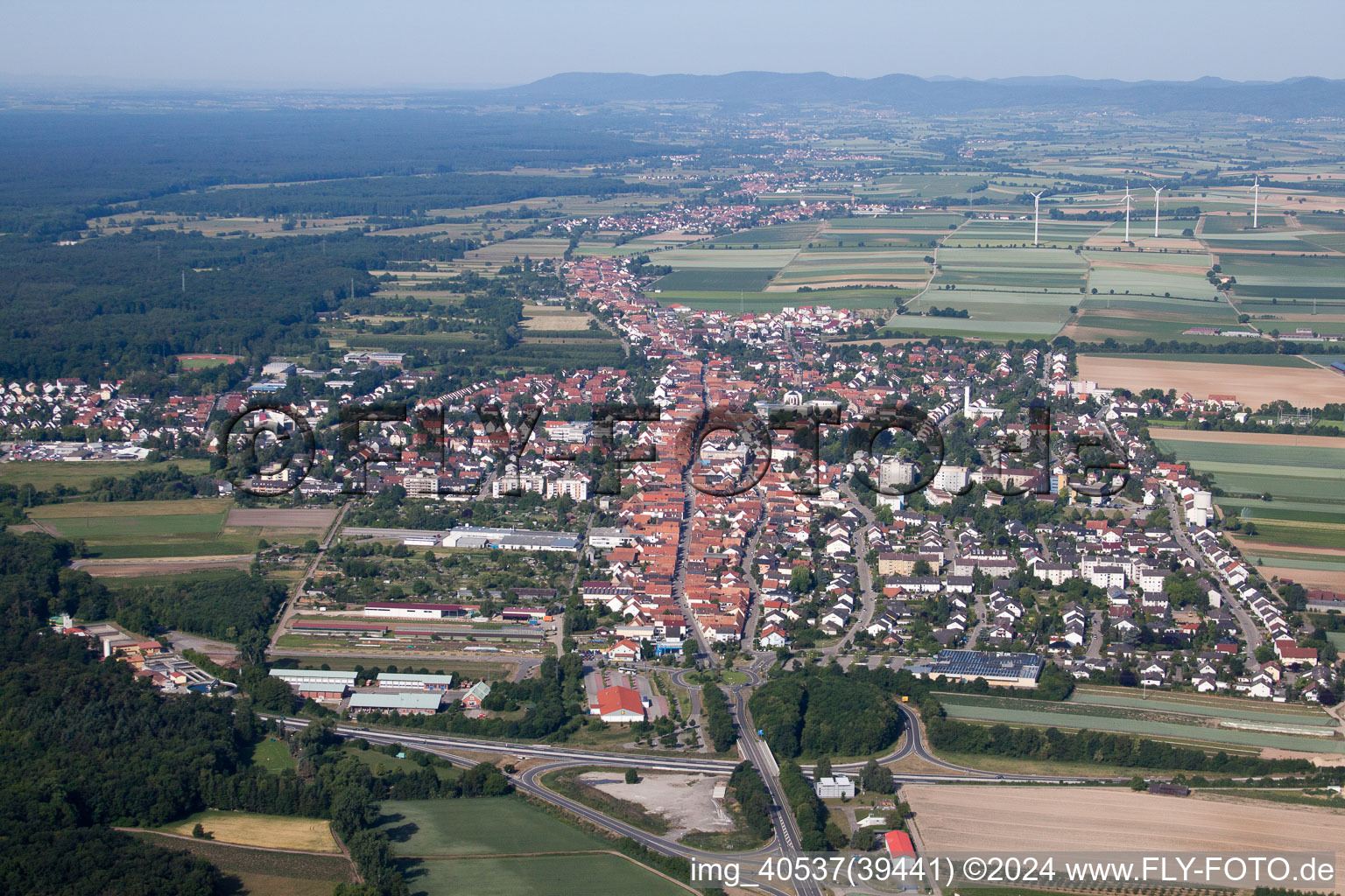 Bird's eye view of From the east in Kandel in the state Rhineland-Palatinate, Germany