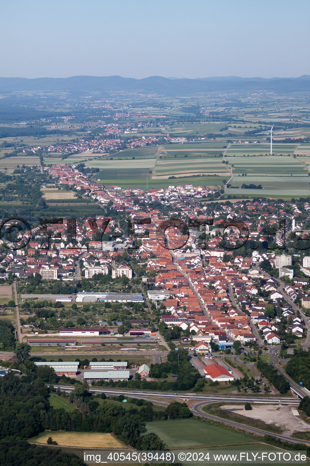 Drone recording of From the east in Kandel in the state Rhineland-Palatinate, Germany