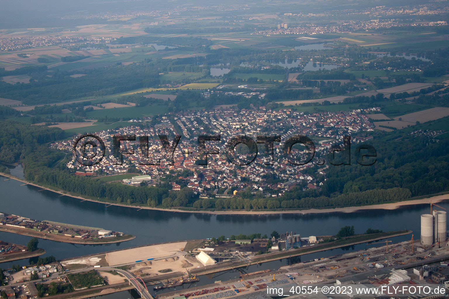 Oblique view of Altrip in the state Rhineland-Palatinate, Germany
