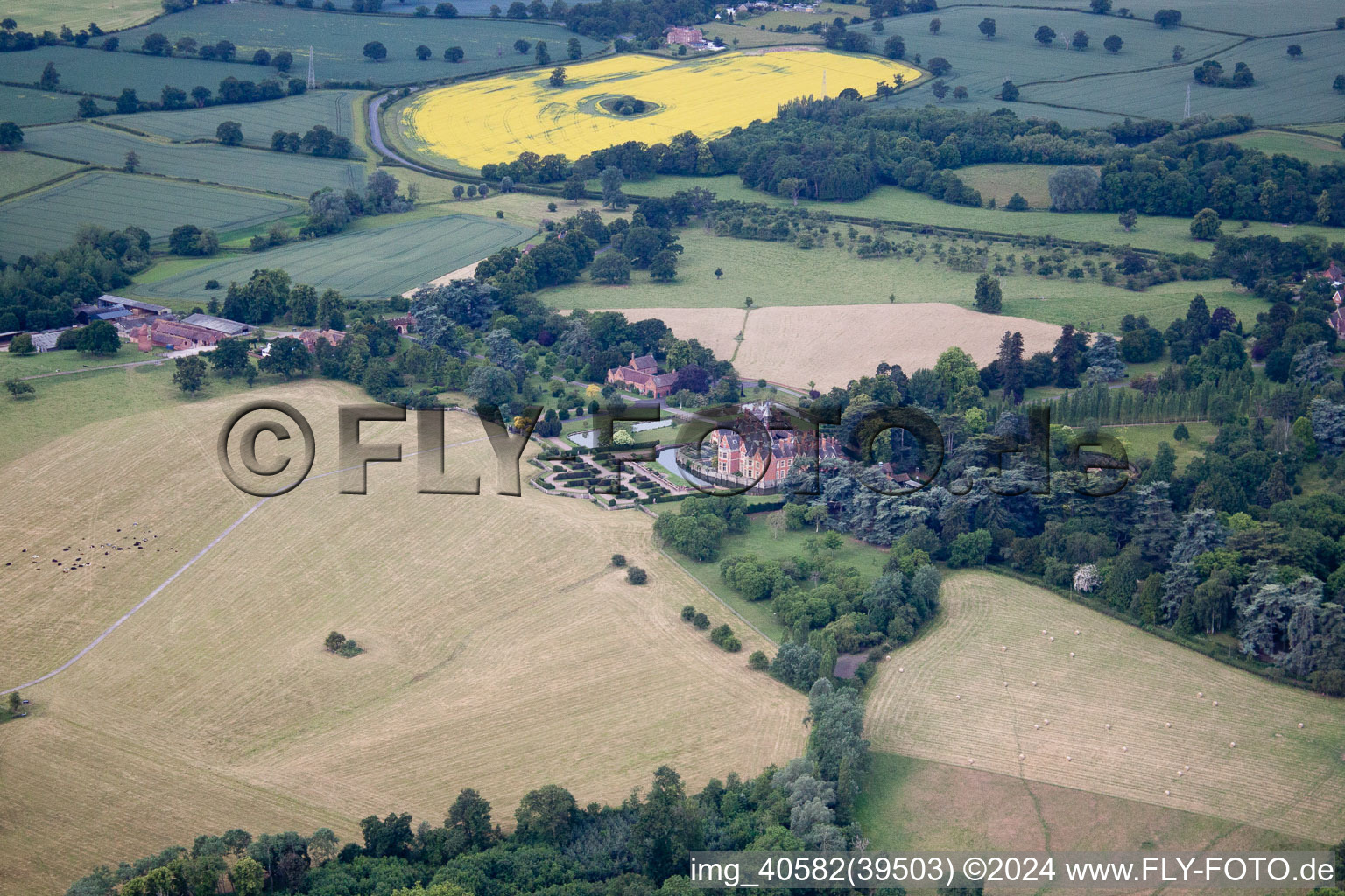 Aerial view of Madresfield in the state England, Great Britain