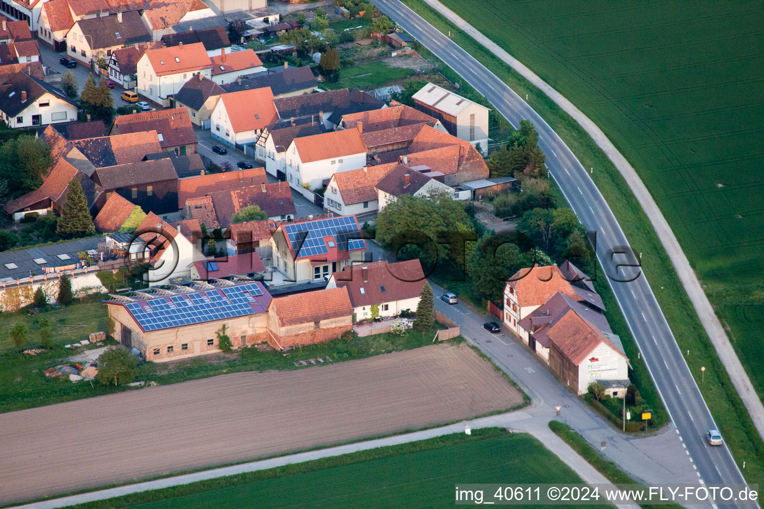 Oblique view of Brehmstr in the district Minderslachen in Kandel in the state Rhineland-Palatinate, Germany