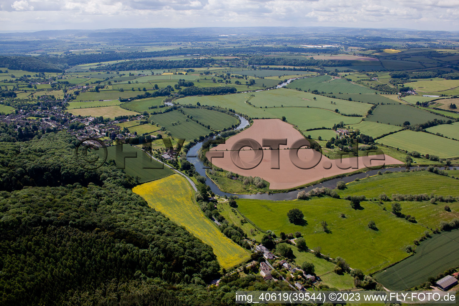 Aerial view of Mordiford in the state England, Great Britain