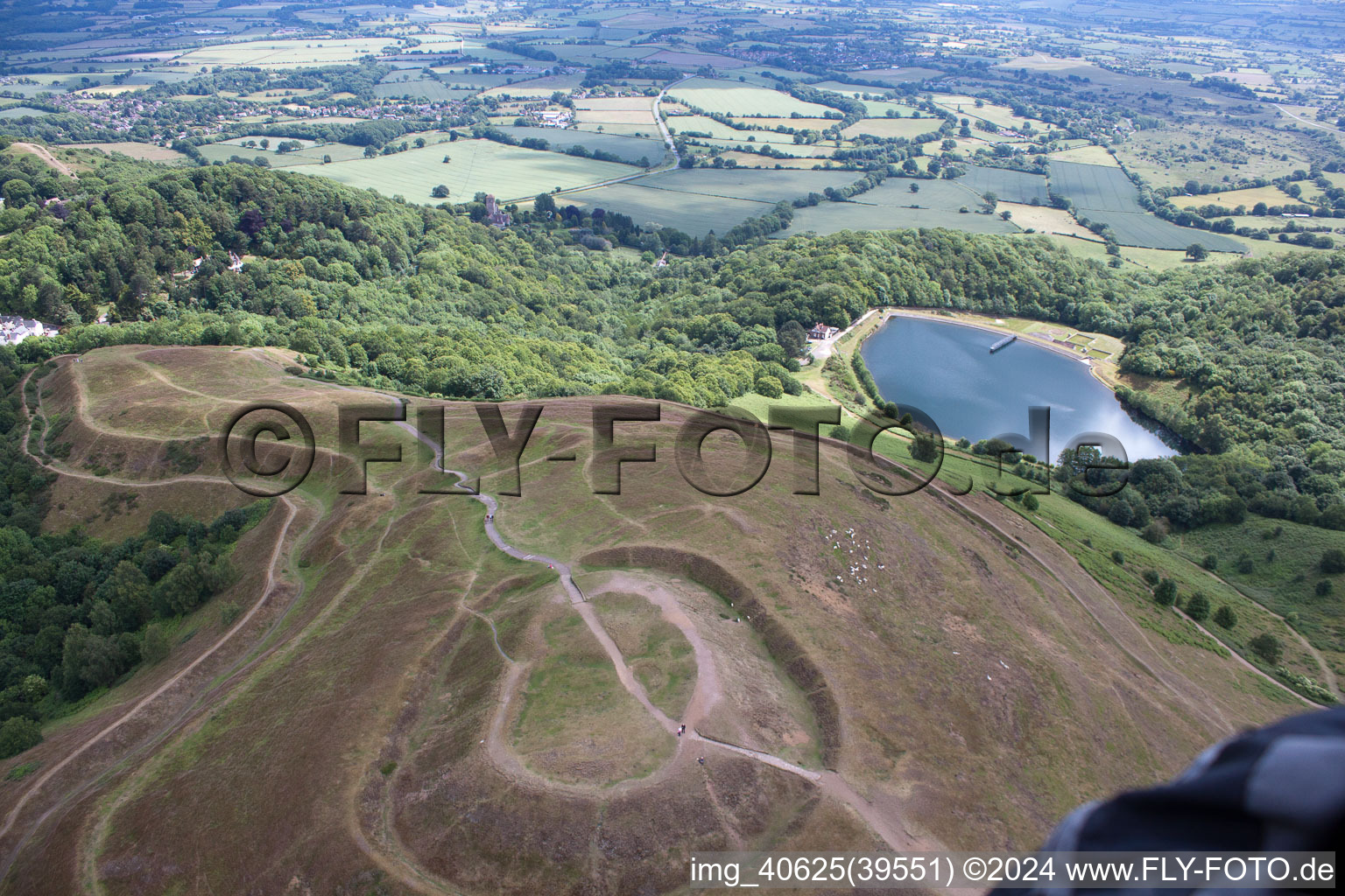 Aerial view of Malvern Wells, Prehistoric Excavations in the district Durlow Common in Putley in the state England, Great Britain