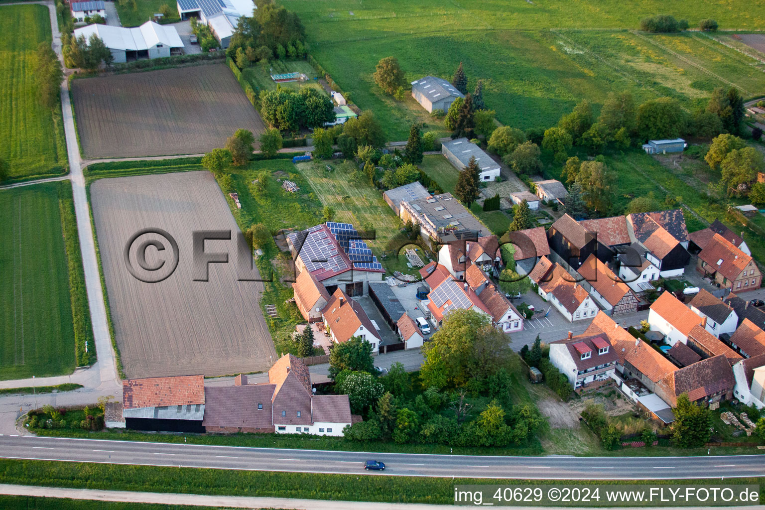 Drone image of Brehmstr in the district Minderslachen in Kandel in the state Rhineland-Palatinate, Germany