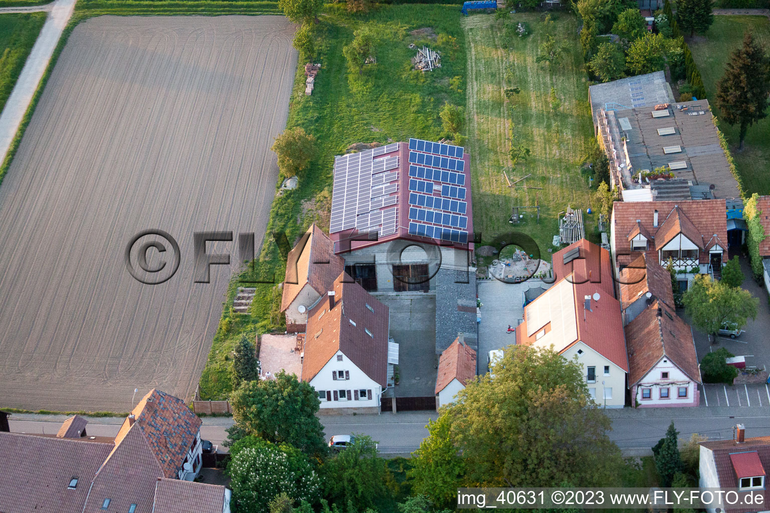 Brehmstr in the district Minderslachen in Kandel in the state Rhineland-Palatinate, Germany from the drone perspective