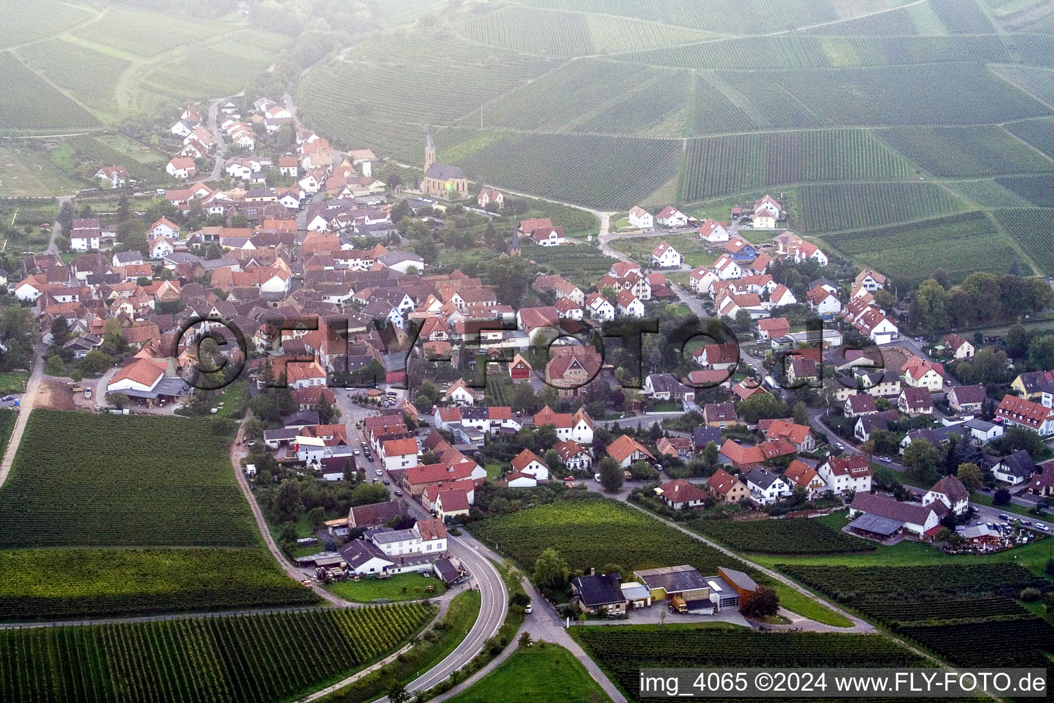 Drone image of Birkweiler in the state Rhineland-Palatinate, Germany