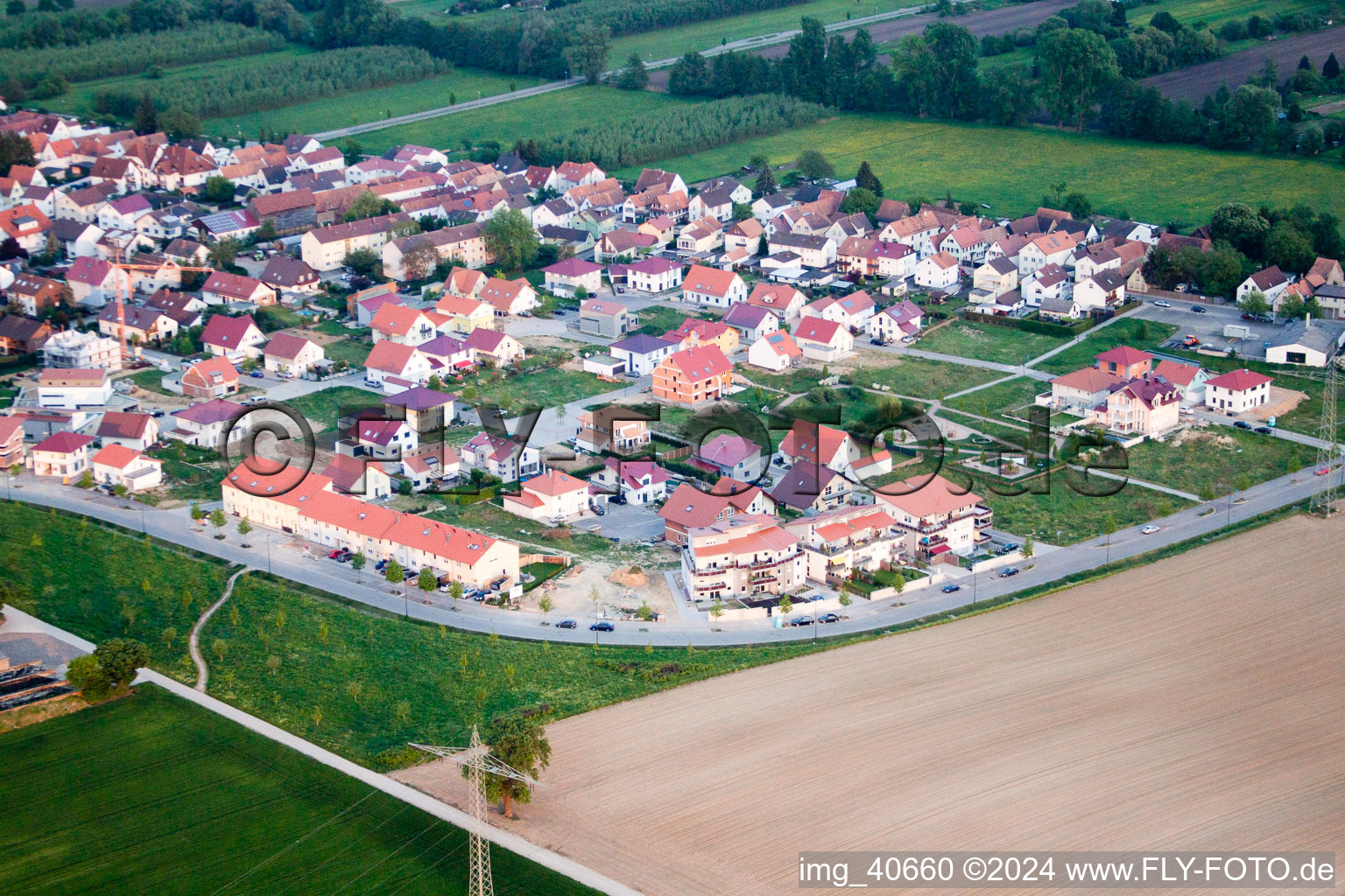 Aerial view of New development area Am Höhenweg in Kandel in the state Rhineland-Palatinate, Germany