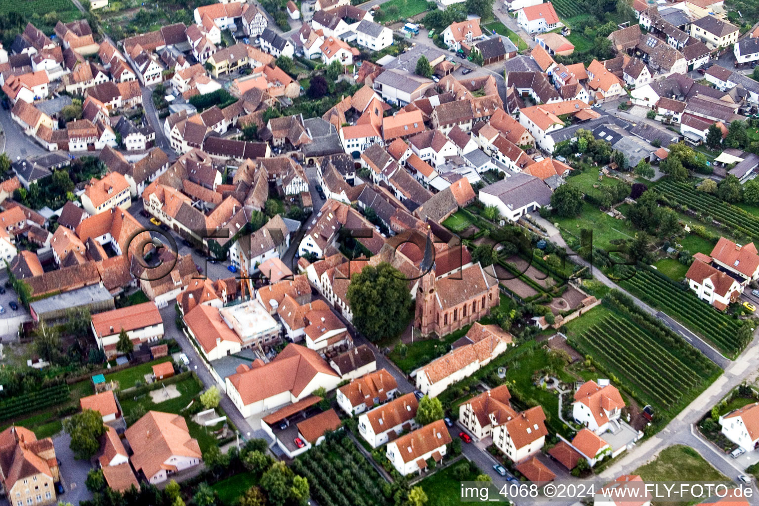 Aerial view of Village view of Birkweiler in the state Rhineland-Palatinate