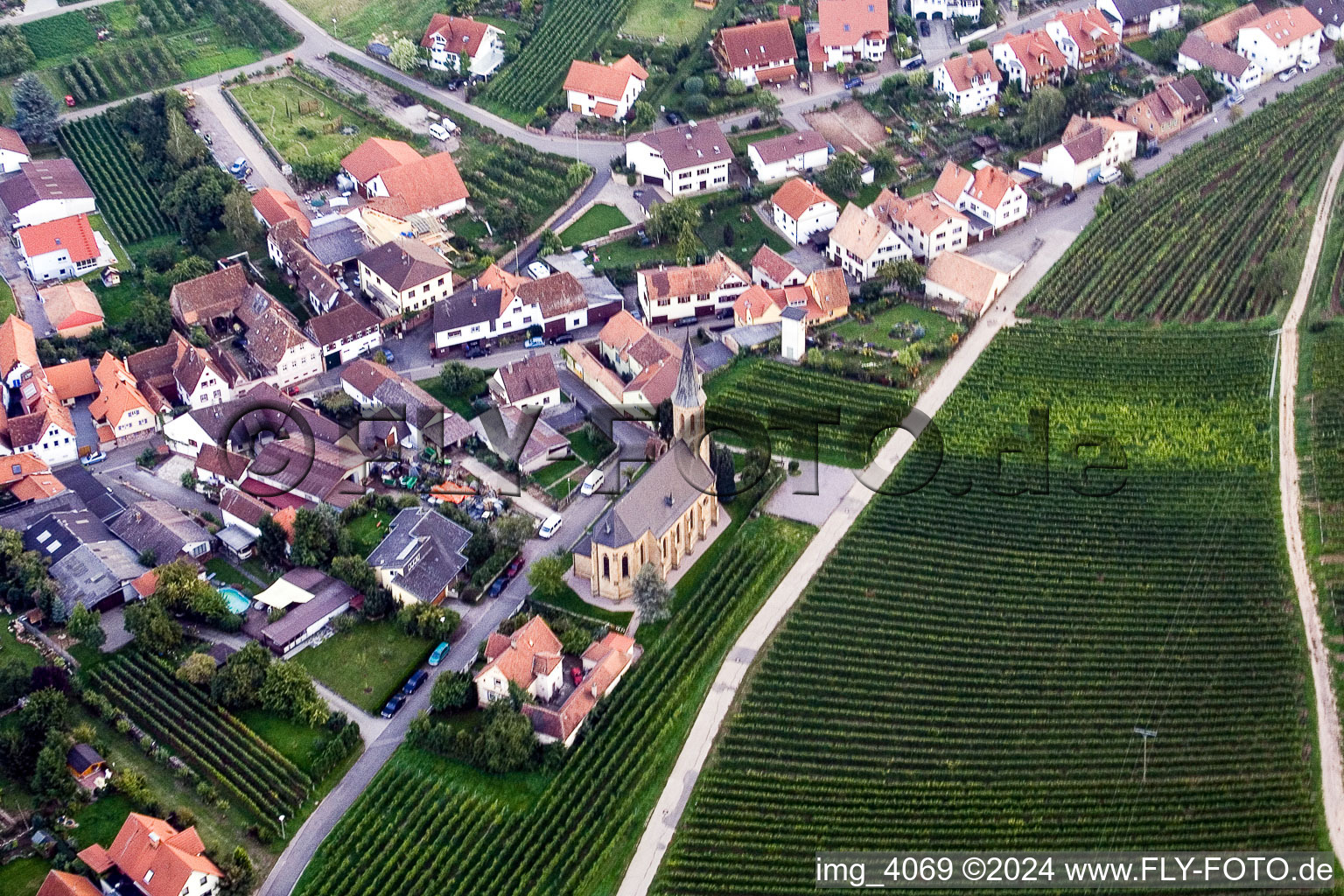 Aerial photograpy of Village view of Birkweiler in the state Rhineland-Palatinate