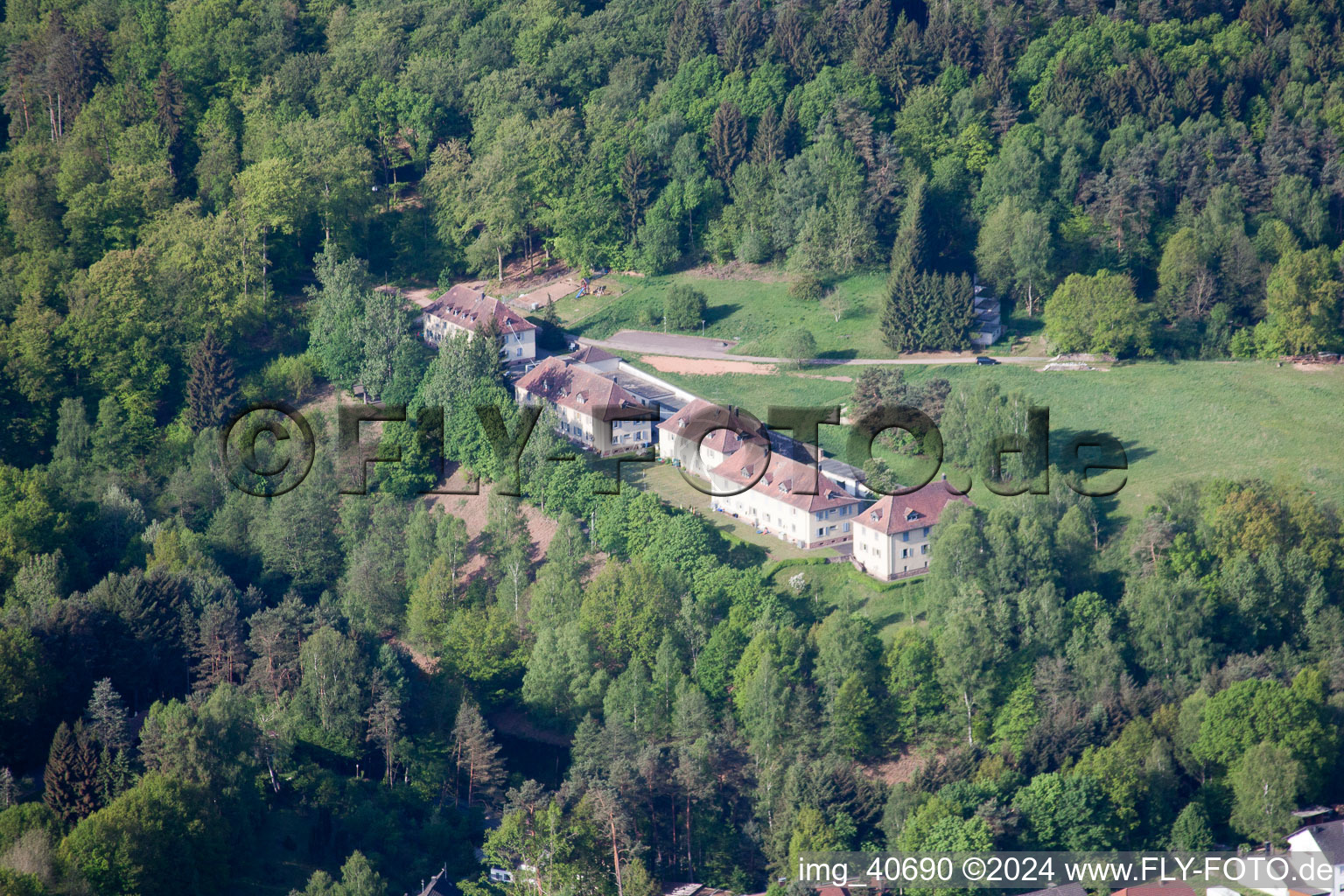 Aerial view of Altschloßstrasse 2-8 in Eppenbrunn in the state Rhineland-Palatinate, Germany