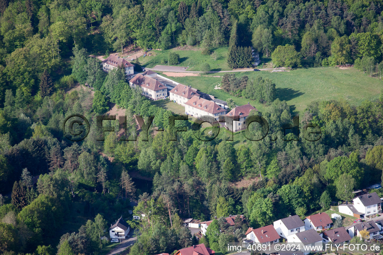 Aerial photograpy of Altschloßstrasse 2-8 in Eppenbrunn in the state Rhineland-Palatinate, Germany