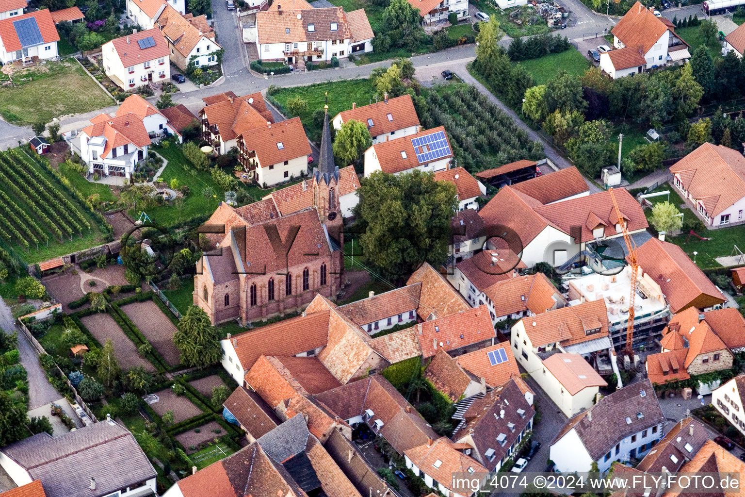 Village view of Birkweiler in the state Rhineland-Palatinate from above