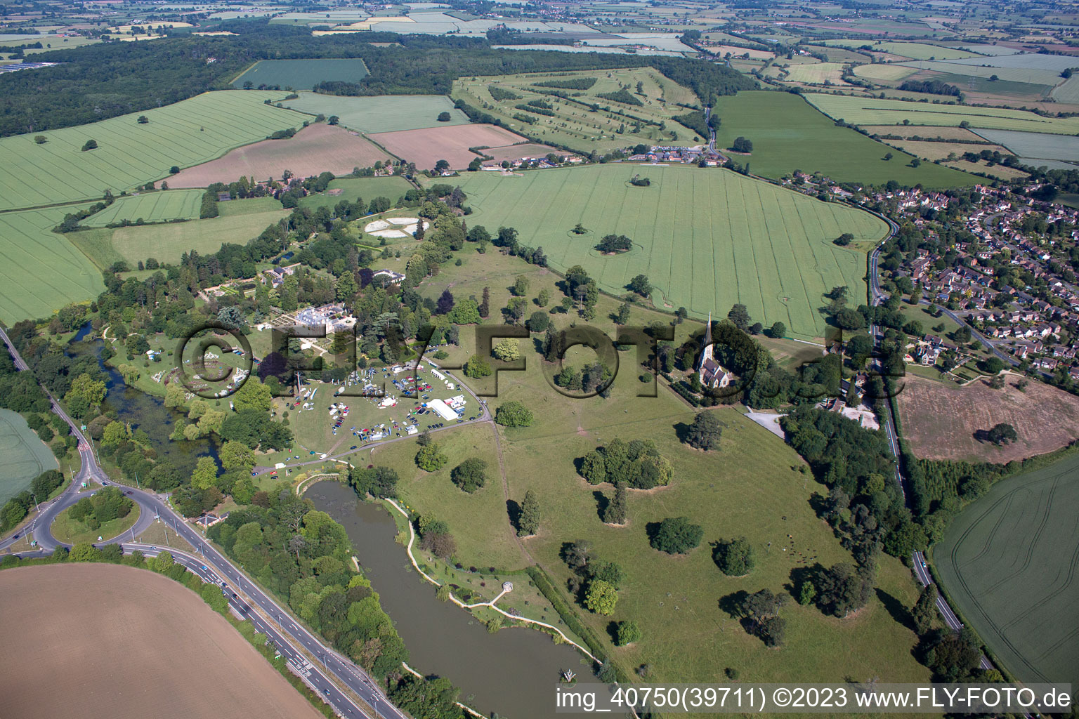 Aerial view of Car Market at Highnam Court near Lassington in Lassington in the state England, Great Britain