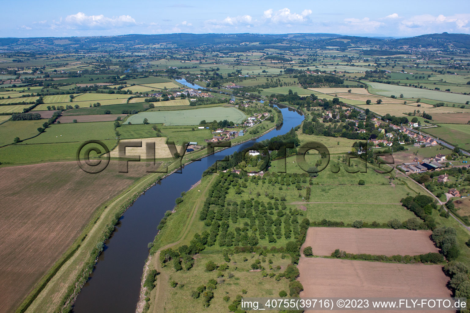 Aerial view of River Severn near Elmore in Elmore in the state England, Great Britain