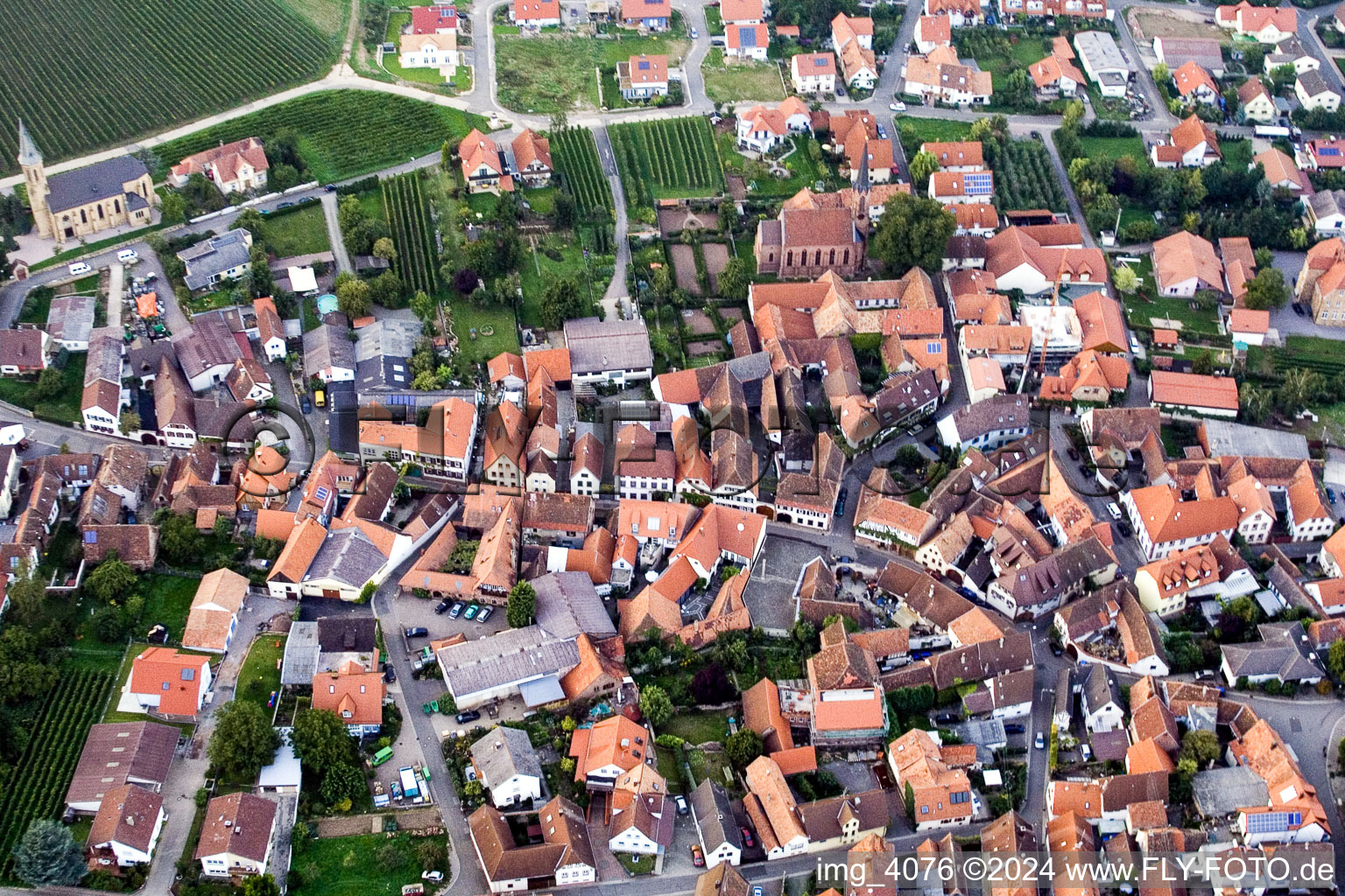 Village view of Birkweiler in the state Rhineland-Palatinate out of the air