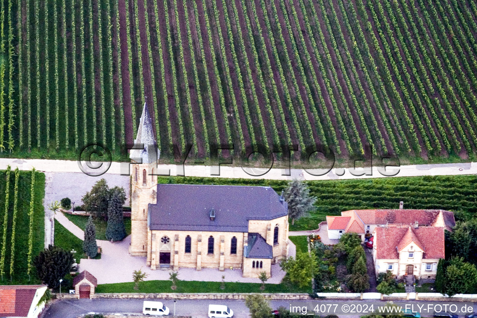 Birkweiler in the state Rhineland-Palatinate, Germany seen from a drone