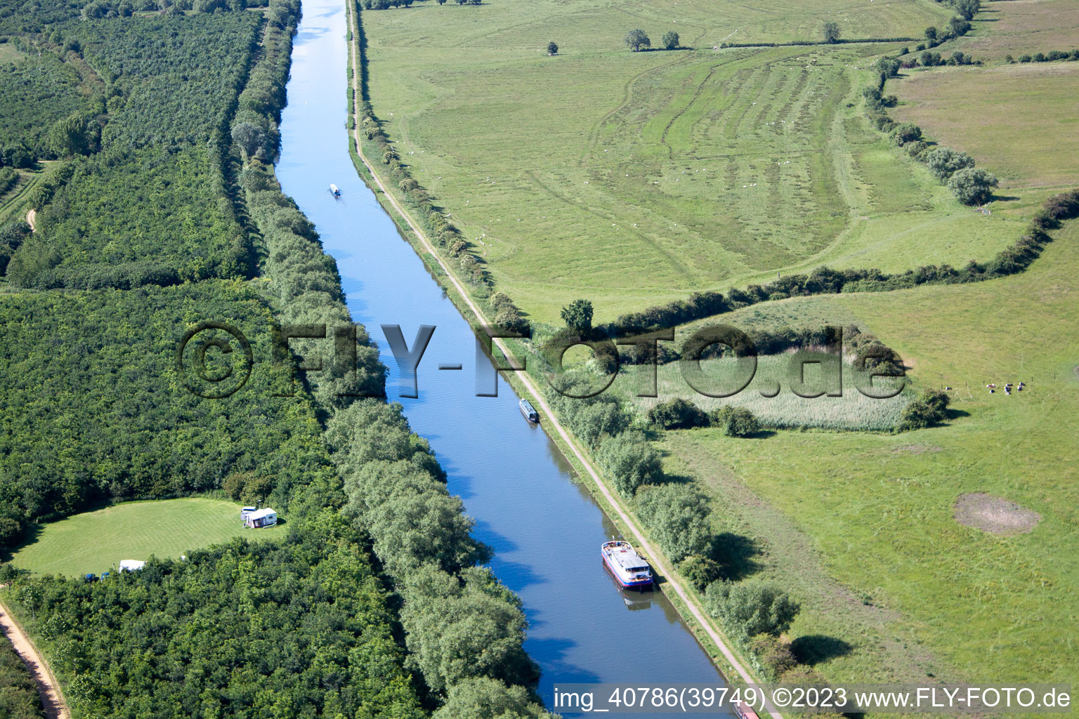 Aerial view of Gloucester-Sharpness Canal at Frampton-on-Severn in Frampton on Severn in the state England, Great Britain