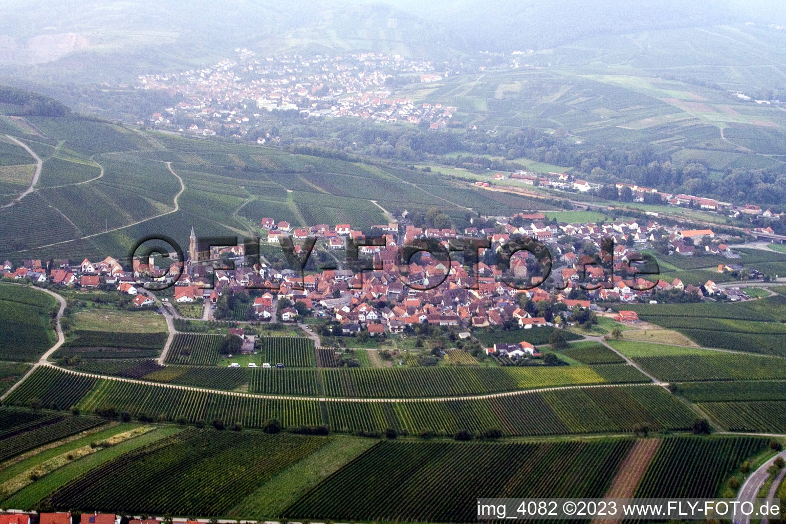 Aerial view of Birkweiler in the state Rhineland-Palatinate, Germany