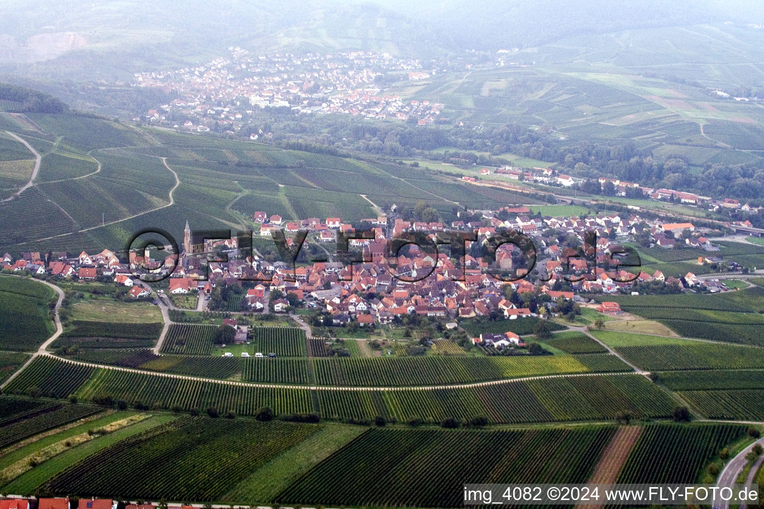 Birkweiler in the state Rhineland-Palatinate, Germany seen from a drone