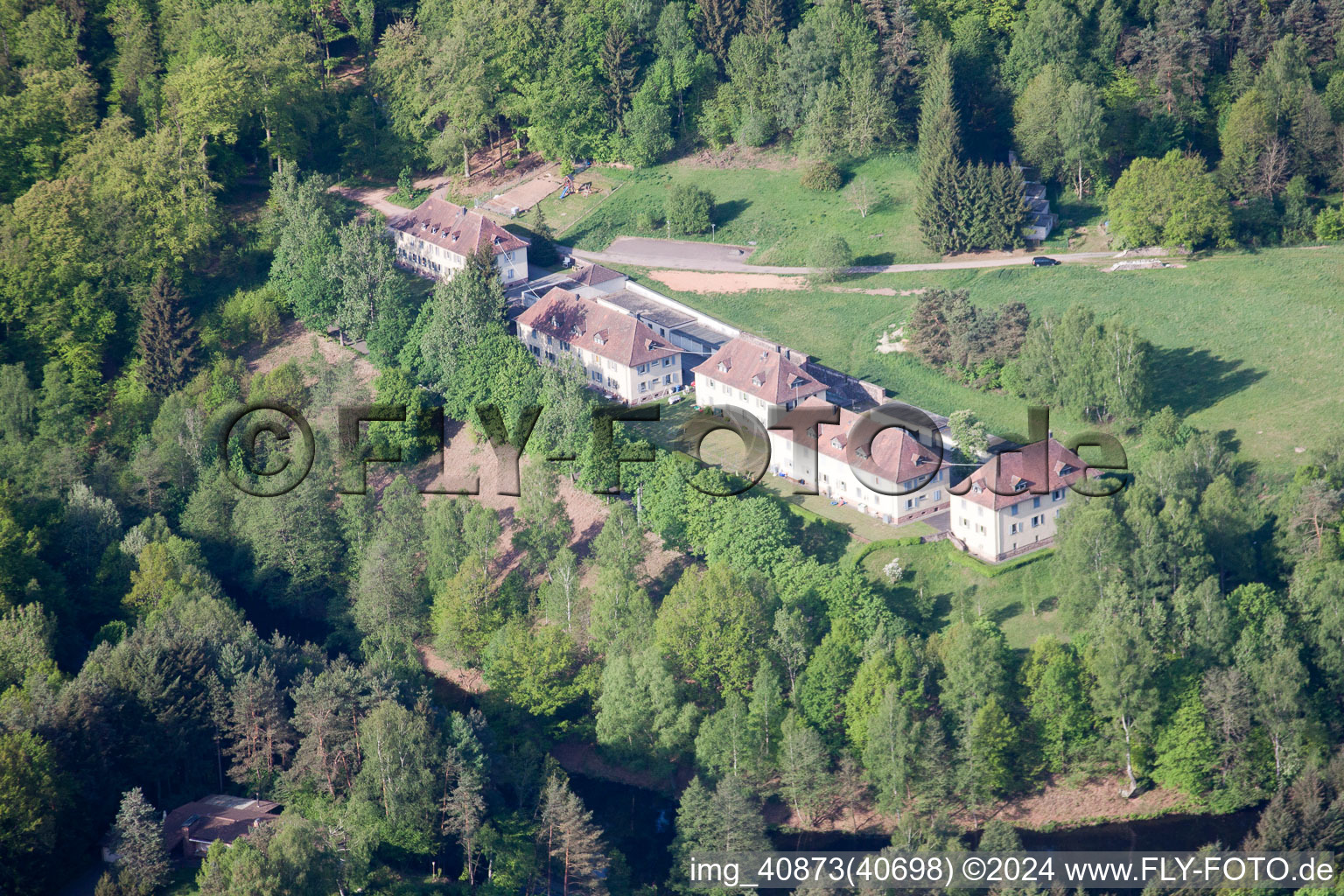 Altschloßstraße 2-8 in Eppenbrunn in the state Rhineland-Palatinate, Germany seen from above