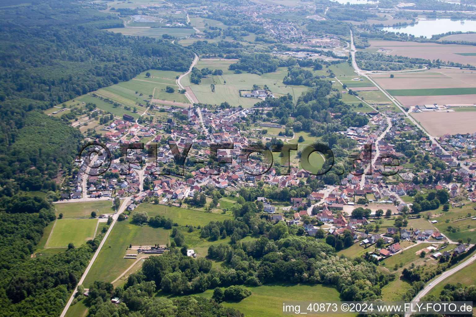 Scheibenhardt in the state Rhineland-Palatinate, Germany seen from a drone