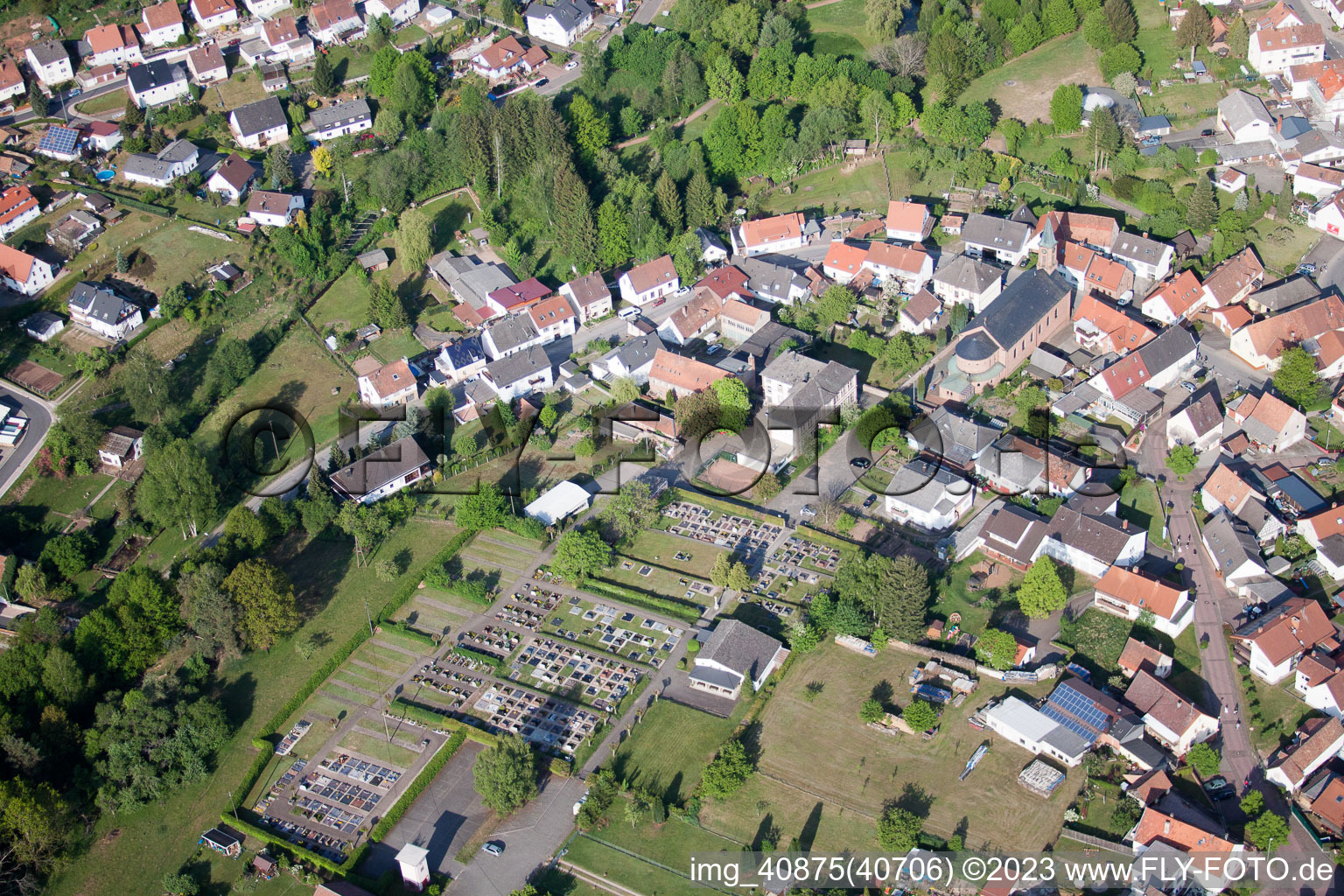 Aerial view of Eppenbrunn in the state Rhineland-Palatinate, Germany