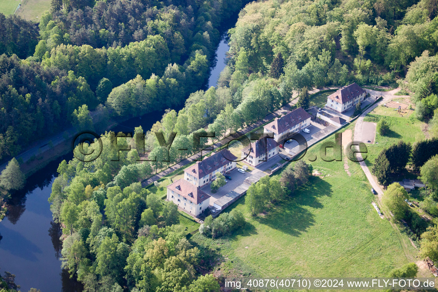 Bird's eye view of Altschloßstrasse 2-8 in Eppenbrunn in the state Rhineland-Palatinate, Germany