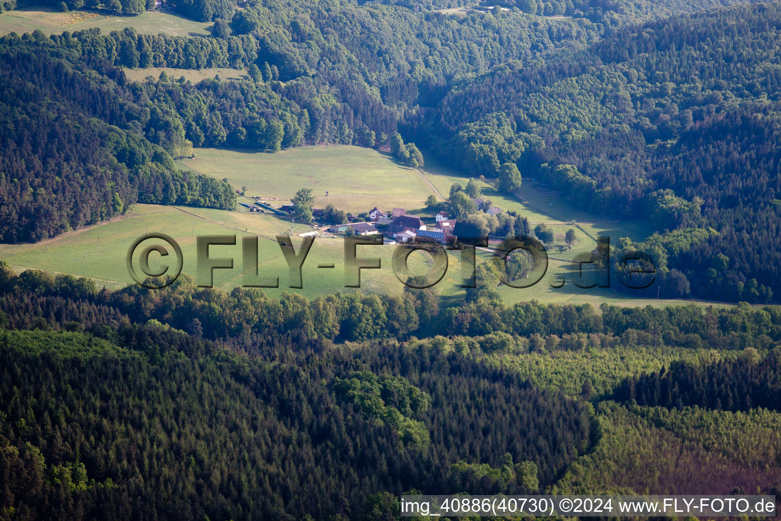 Aerial view of Ransbrunnerhof in Eppenbrunn in the state Rhineland-Palatinate, Germany