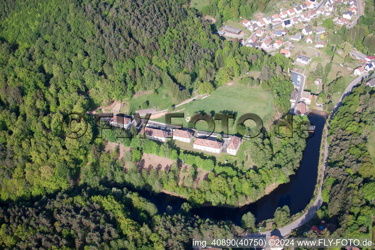 Altschloßstraße 2-8 in Eppenbrunn in the state Rhineland-Palatinate, Germany viewn from the air