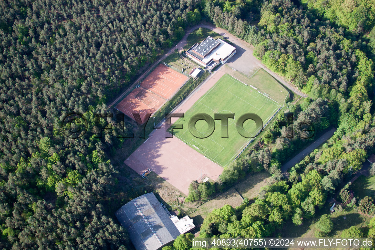 Oblique view of Sports field in Eppenbrunn in the state Rhineland-Palatinate, Germany