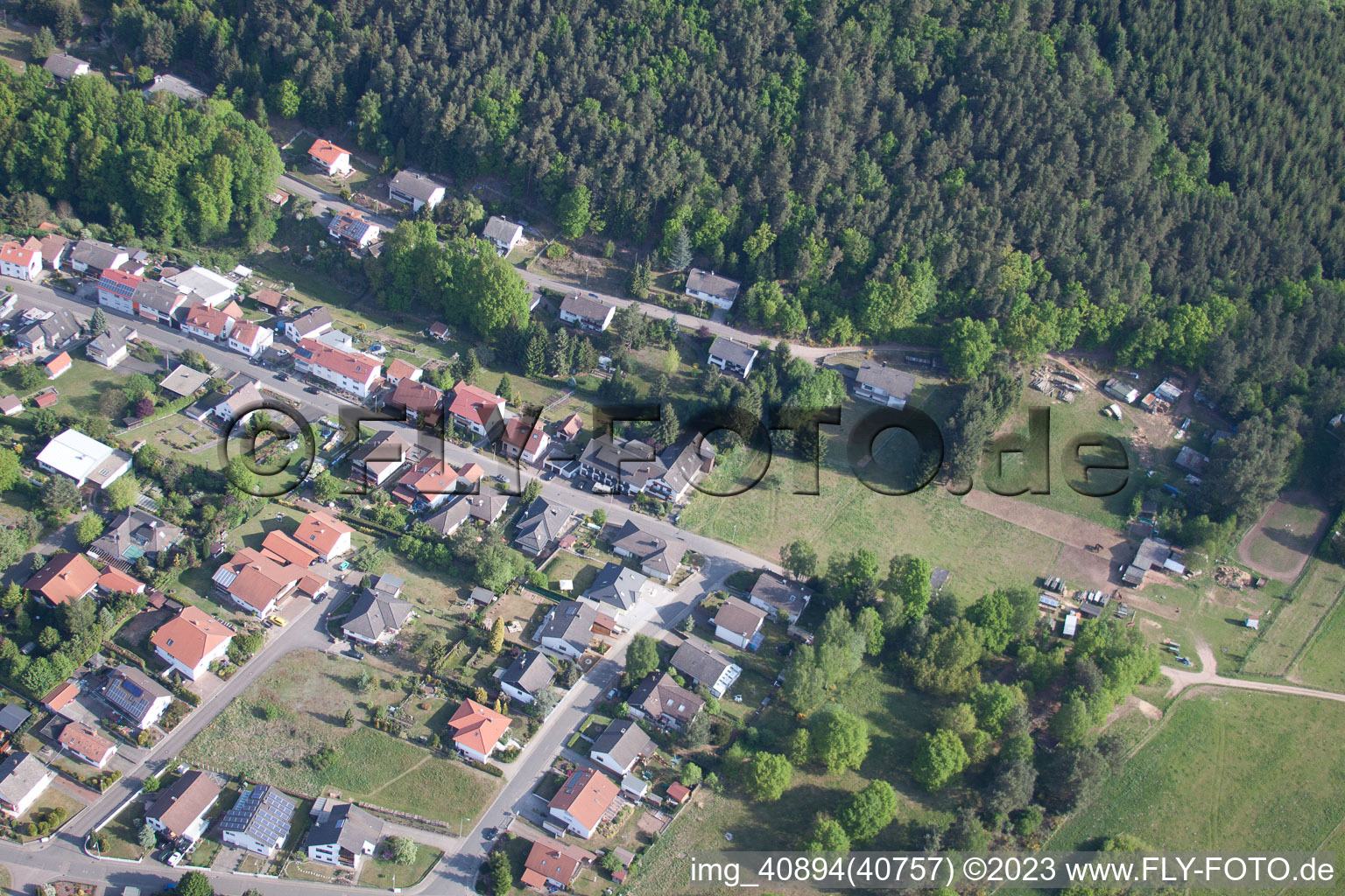Aerial photograpy of Lower Haardtstrasse 57 + 59 in Eppenbrunn in the state Rhineland-Palatinate, Germany