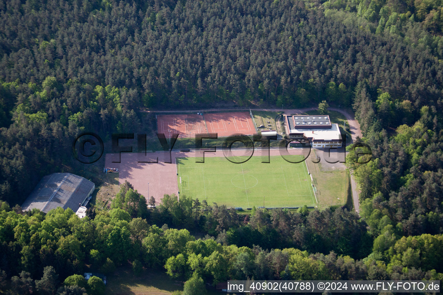 Sports field in Eppenbrunn in the state Rhineland-Palatinate, Germany from above