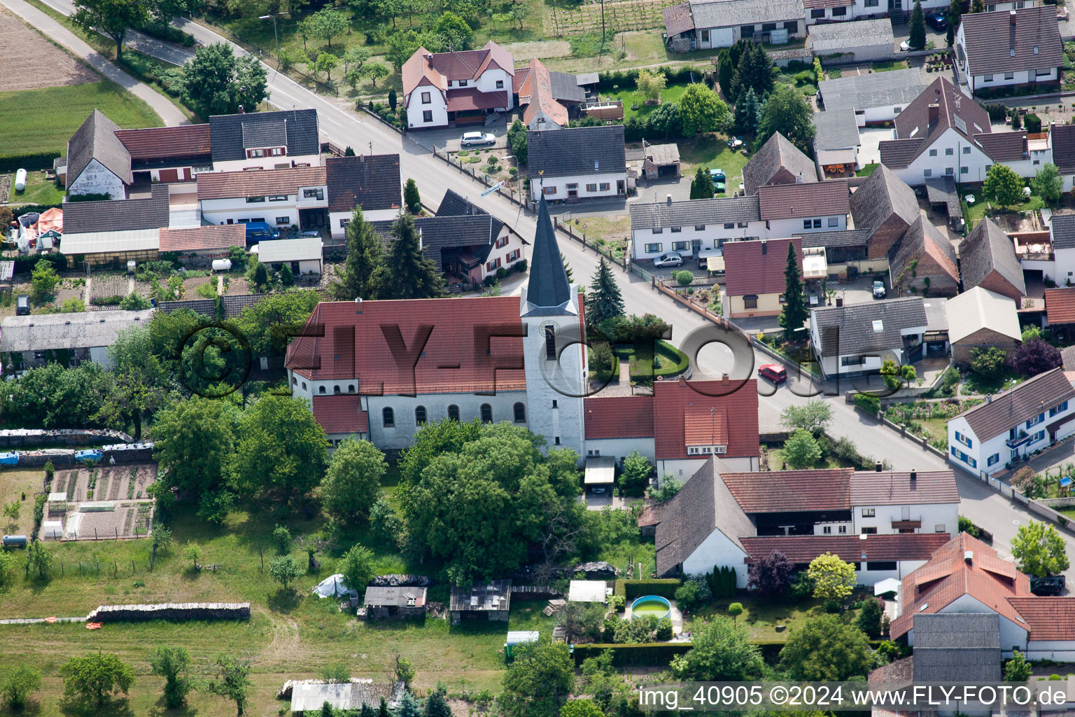 Aerial view of Scheibenhardt in the state Rhineland-Palatinate, Germany