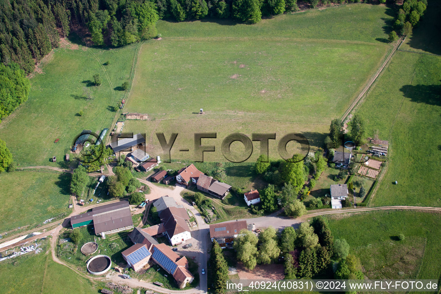 Ransbrunnerhof in Eppenbrunn in the state Rhineland-Palatinate, Germany from the plane