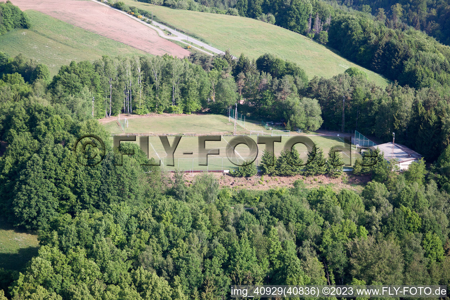 Sports ground in Eppenbrunn in the state Rhineland-Palatinate, Germany out of the air