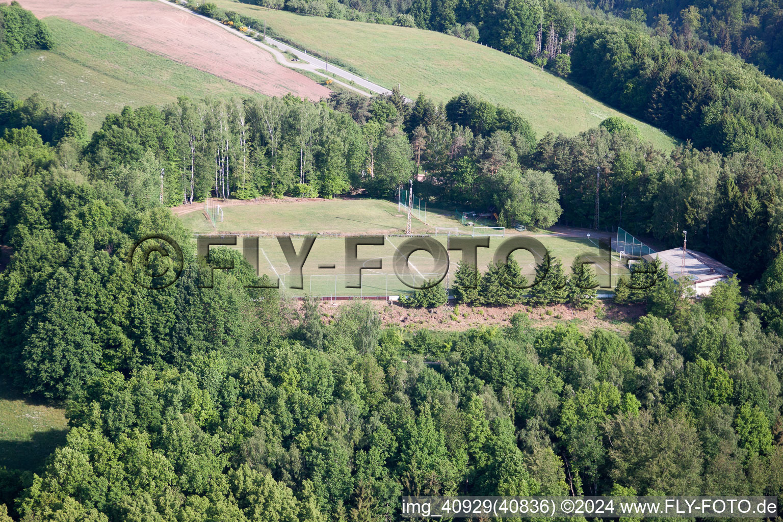 Sports field in Eppenbrunn in the state Rhineland-Palatinate, Germany out of the air