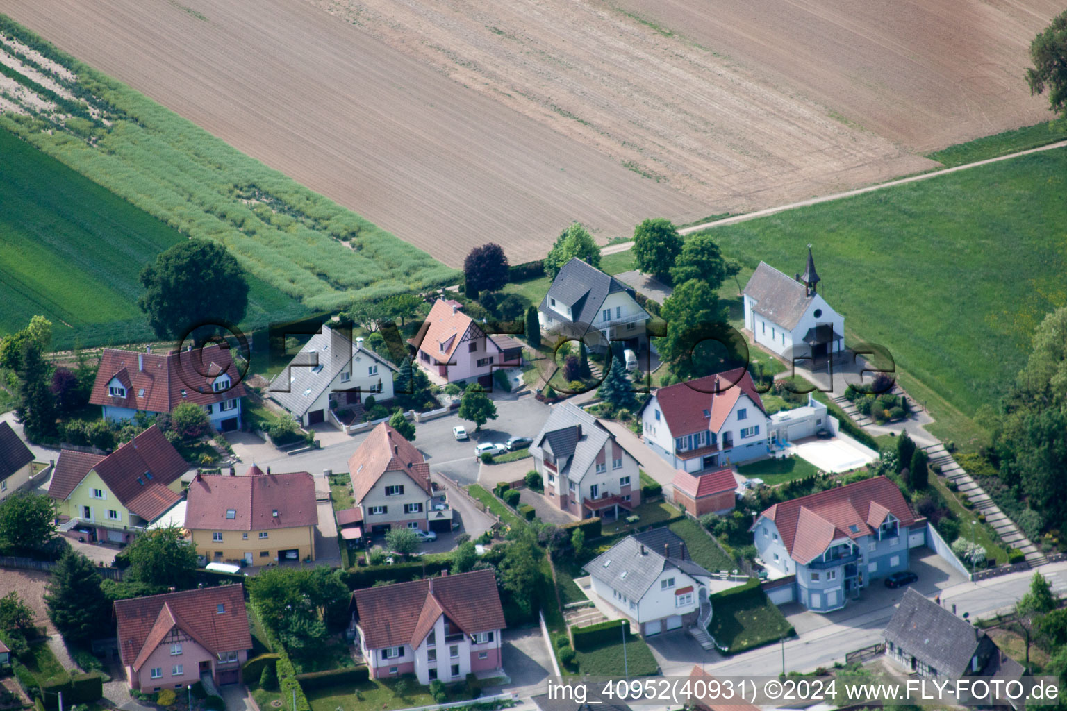 Bird's eye view of Scheibenhard in the state Bas-Rhin, France