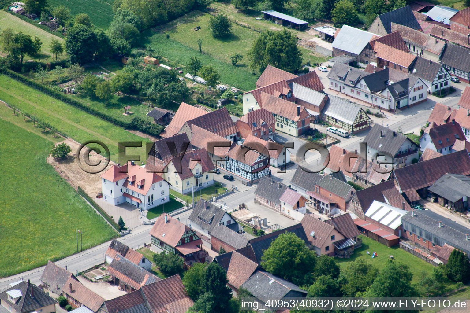 Scheibenhard in the state Bas-Rhin, France viewn from the air