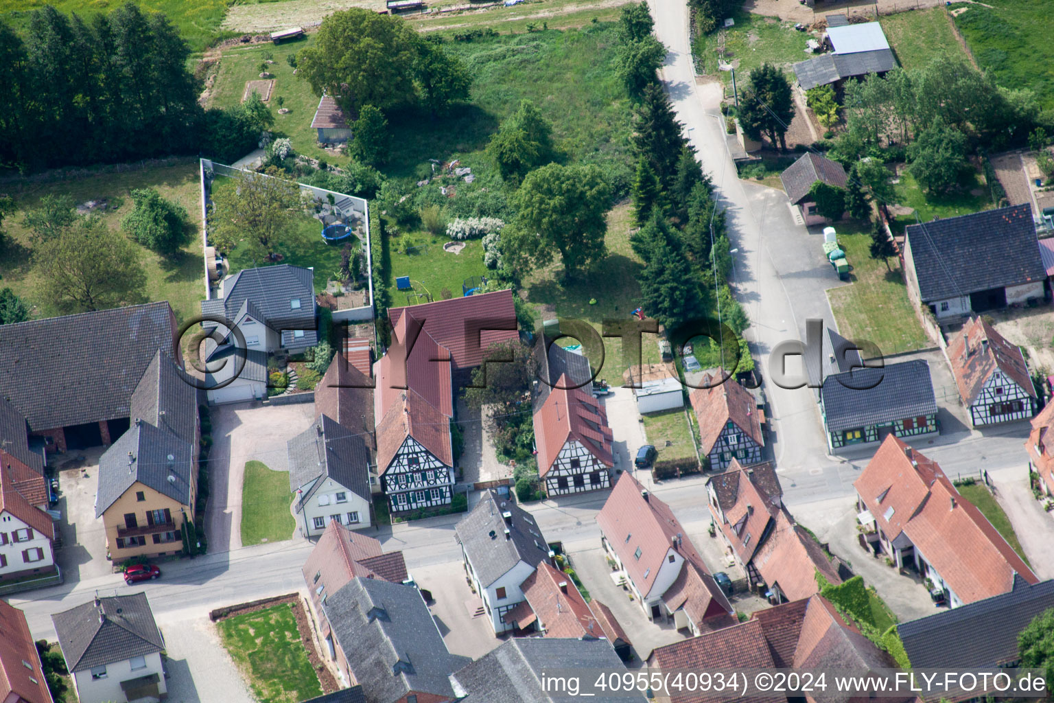 Drone recording of Niederlauterbach in the state Bas-Rhin, France