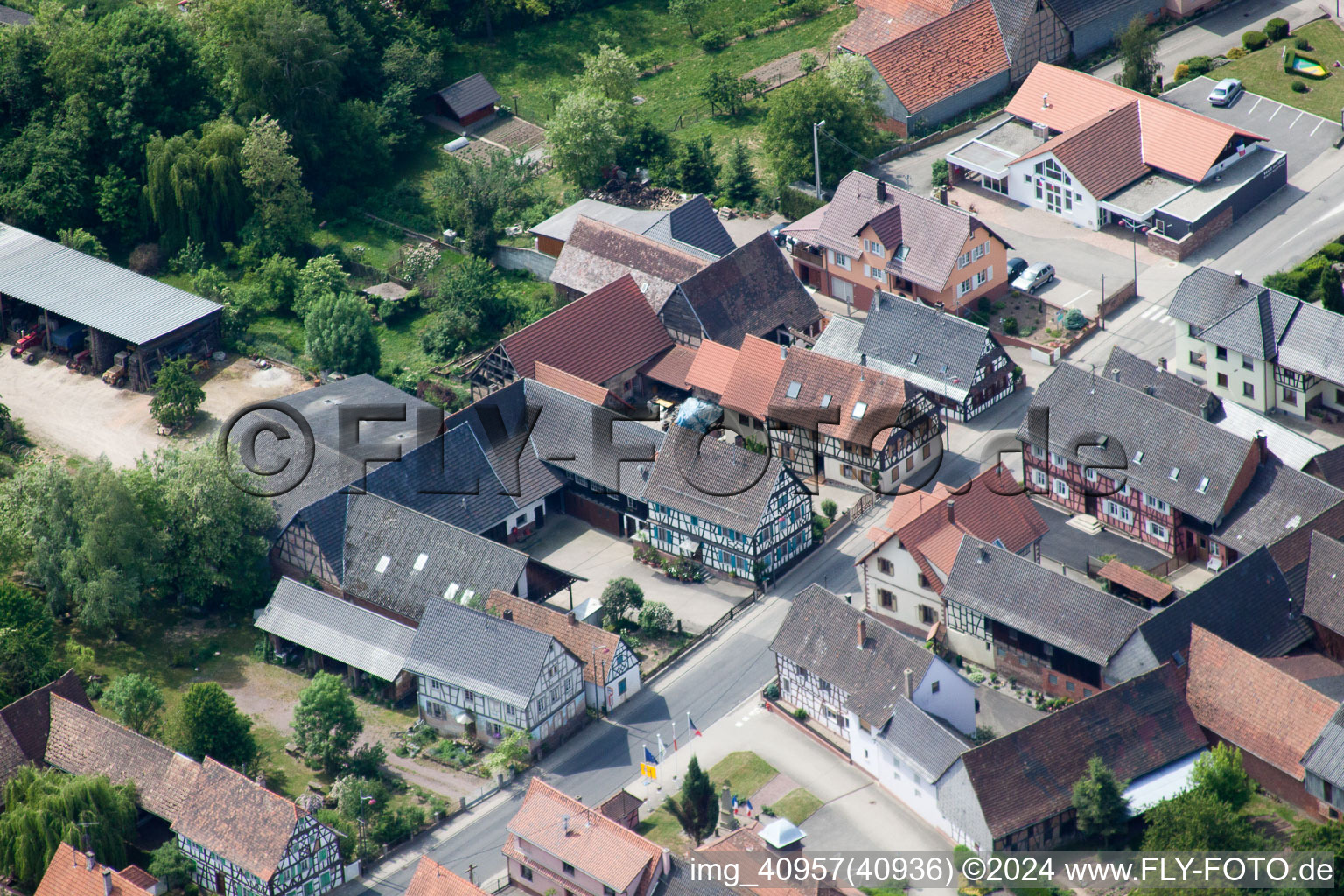 Niederlauterbach in the state Bas-Rhin, France from the drone perspective