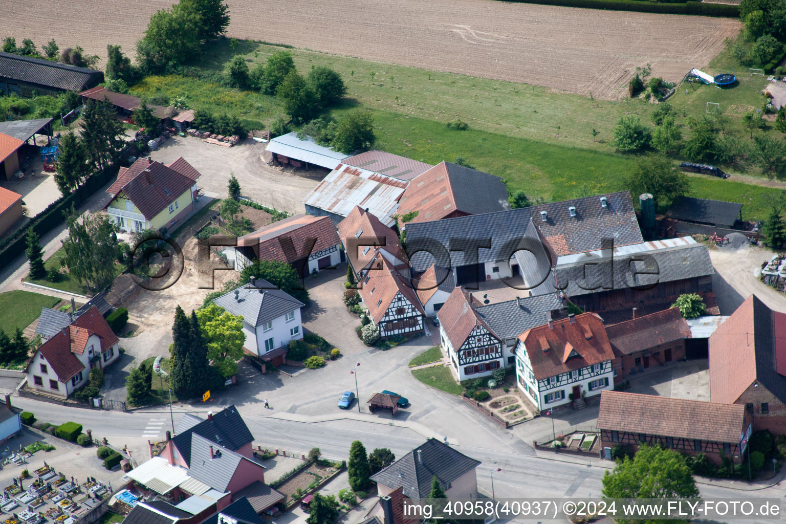 Niederlauterbach in the state Bas-Rhin, France from a drone