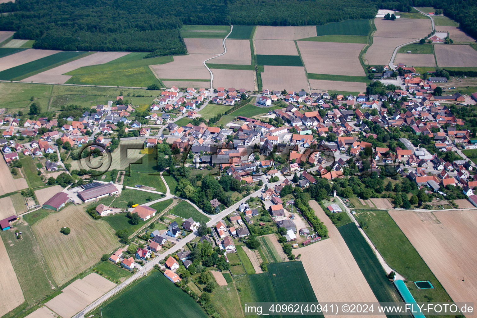 Salmbach in the state Bas-Rhin, France seen from a drone