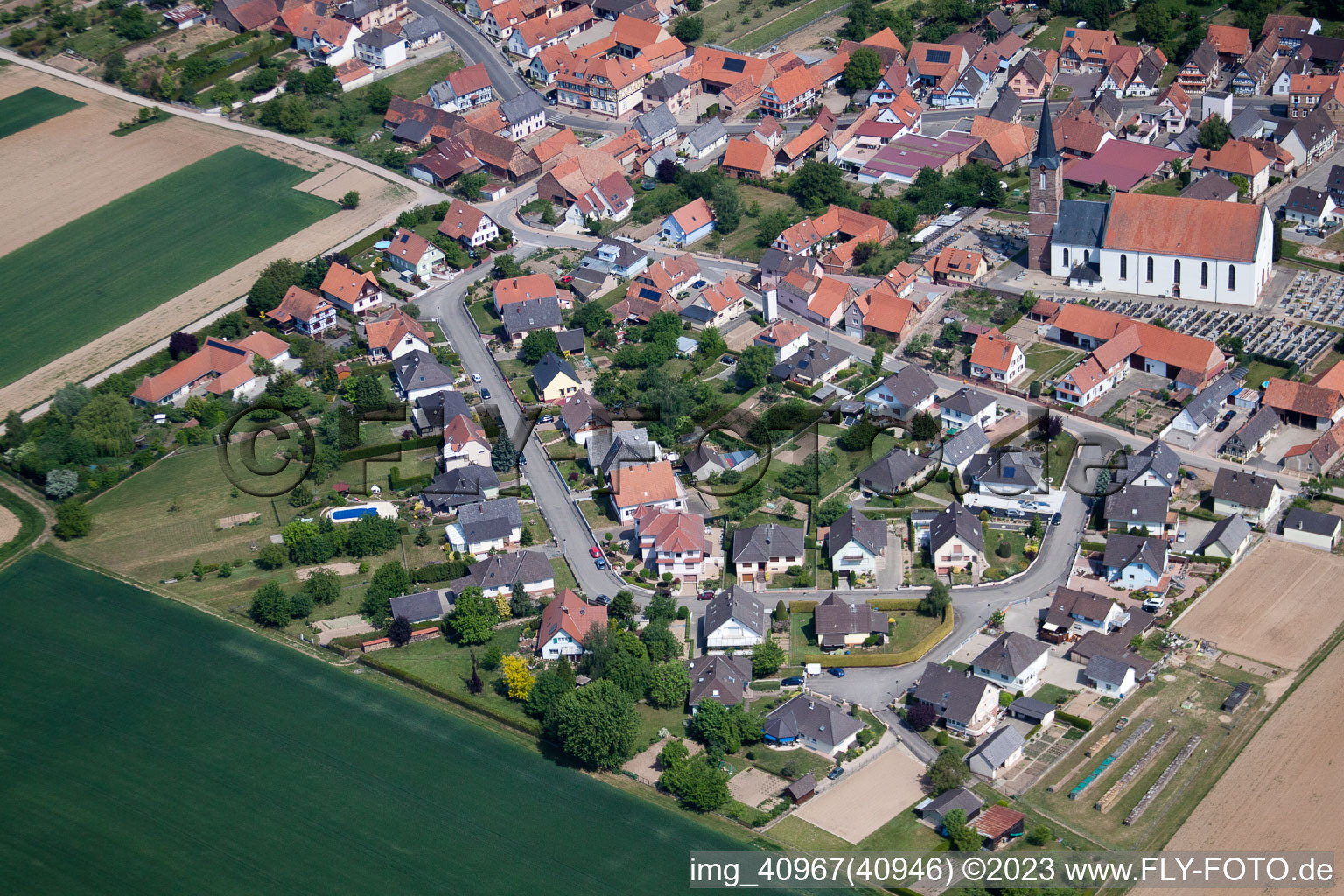 Schleithal in the state Bas-Rhin, France seen from above