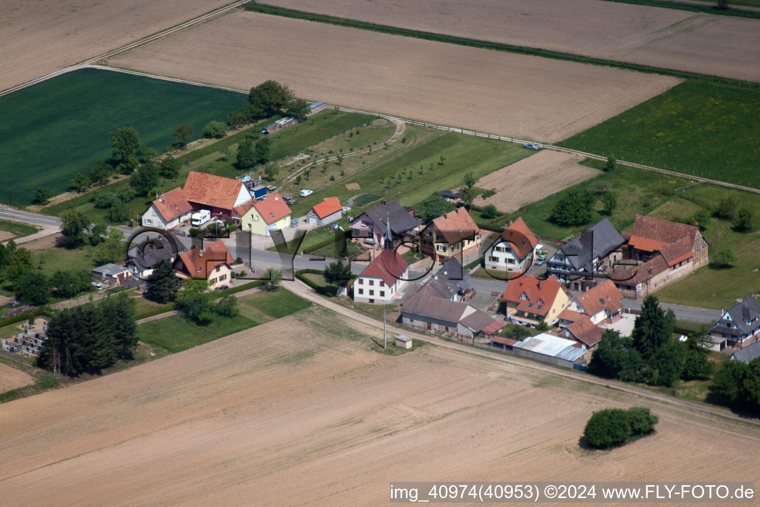 Schleithal in the state Bas-Rhin, France viewn from the air