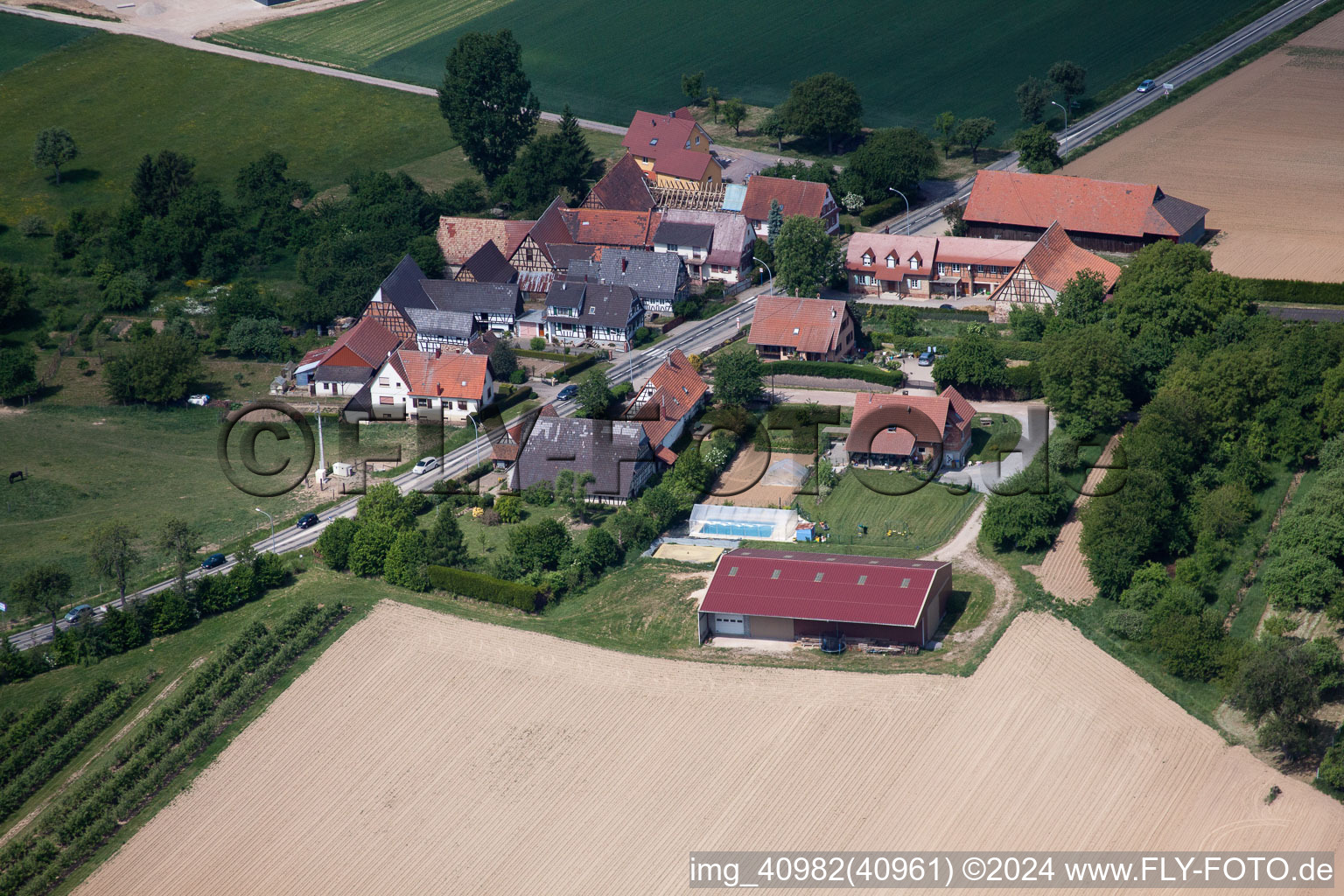 Seebach in the state Bas-Rhin, France viewn from the air