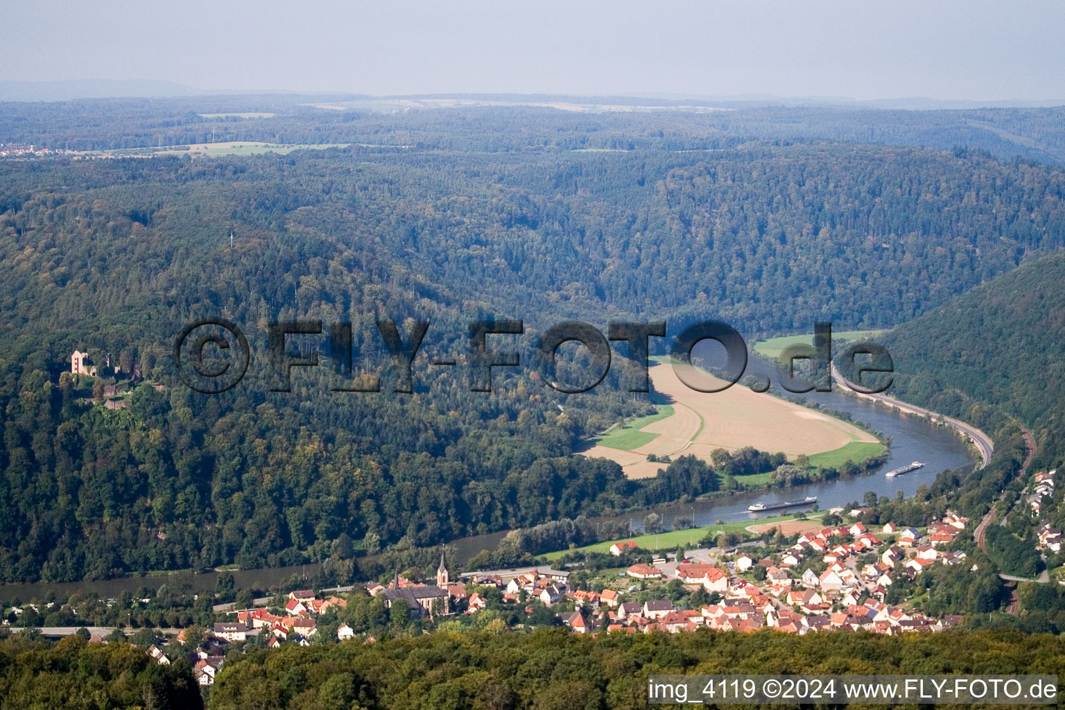 Neckargerach in the state Baden-Wuerttemberg, Germany seen from a drone