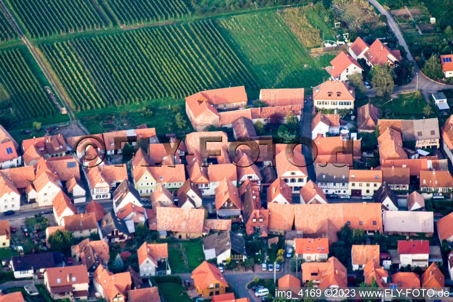 Drone recording of District Schweigen in Schweigen-Rechtenbach in the state Rhineland-Palatinate, Germany