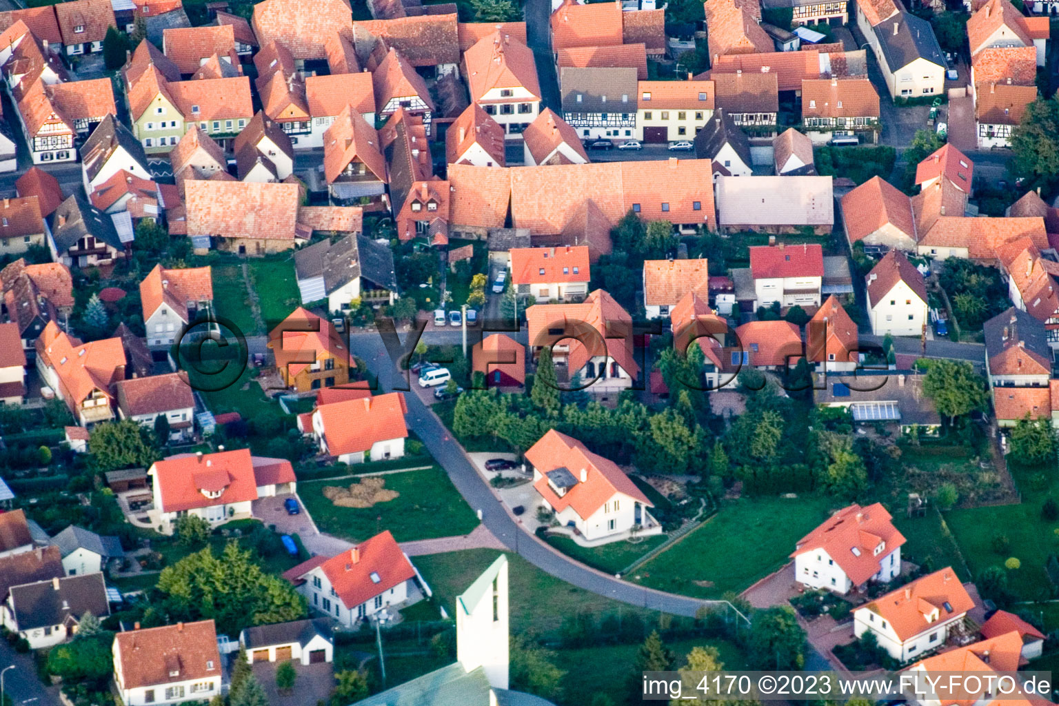 Drone image of District Schweigen in Schweigen-Rechtenbach in the state Rhineland-Palatinate, Germany